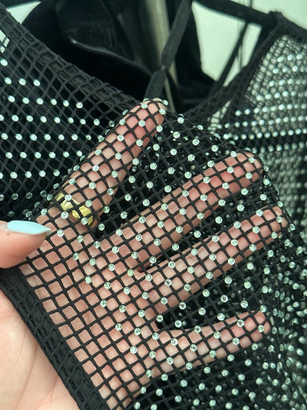 Women's Rhinestone Net Crop Tank - Picture 6 of 8